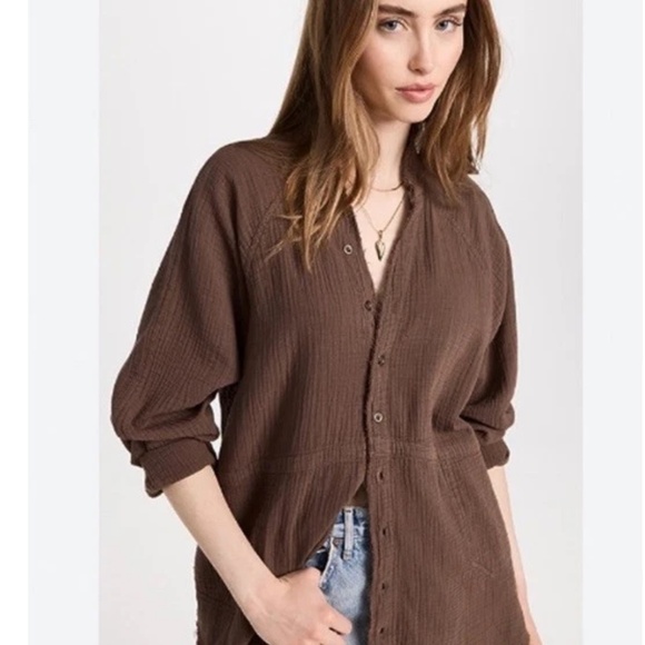 We the Free Summer Daydream shirt in brown size L Free People NWT - Picture 3 of 10